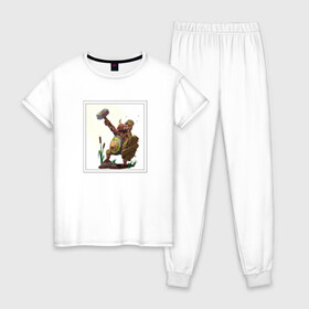 Женская пижама хлопок с принтом поросёнок воин в Рязани, 100% хлопок | брюки и футболка прямого кроя, без карманов, на брюках мягкая резинка на поясе и по низу штанин | 