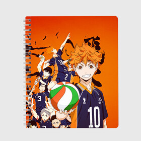 Тетрадь с принтом ВОЛЕЙБОЛ!! HAIKYUU!! в Рязани, 100% бумага | 48 листов, плотность листов — 60 г/м2, плотность картонной обложки — 250 г/м2. Листы скреплены сбоку удобной пружинной спиралью. Уголки страниц и обложки скругленные. Цвет линий — светло-серый
 | anime | haikyu | haikyuu | karasuno | аниме | волейбол | ворон | карасуно | манга | мяч | сёё хината