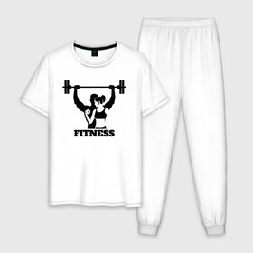 Мужская пижама хлопок с принтом Fitness в Рязани, 100% хлопок | брюки и футболка прямого кроя, без карманов, на брюках мягкая резинка на поясе и по низу штанин
 | 