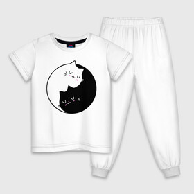 Детская пижама хлопок с принтом Yin and Yang cats в Рязани, 100% хлопок |  брюки и футболка прямого кроя, без карманов, на брюках мягкая резинка на поясе и по низу штанин
 | Тематика изображения на принте: anime | cat | cats | kitten | love | philosophy | yang | yin | yoga | аниме | инь | йога | кот | котенок | котик | котики | коты | любовь | противоположность | сердце | философия | ян