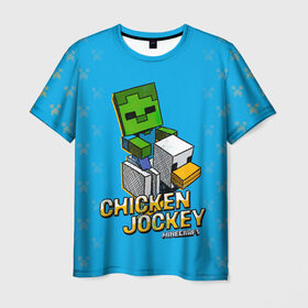 Мужская футболка 3D с принтом Minecraft CHICKEN JOCKEY в Рязани, 100% полиэфир | прямой крой, круглый вырез горловины, длина до линии бедер | minecraft | алекс | белый | блоки | ведьма | взрывчатка | визера | волк | гаст | добывать | дракон | зеленый куб | зомби | игра | крафт | крипер | кубики | лошадка | майн | майнкрафт | манкрафт | овечка | оцелот