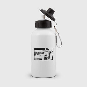 Бутылка спортивная с принтом Range Rover Evoque Черно-белый в Рязани, металл | емкость — 500 мл, в комплекте две пластиковые крышки и карабин для крепления | range rover evoque | горы | дорога | иллюстрация | колеса | машина | фары | черно белый