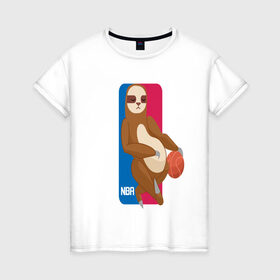 Женская футболка хлопок с принтом Ленивец в Рязани, 100% хлопок | прямой крой, круглый вырез горловины, длина до линии бедер, слегка спущенное плечо | дикий зверь | животное | ленивец | лентяй | лень
