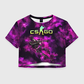 Женская футболка Crop-top 3D с принтом CS GO Purple madness в Рязани, 100% полиэстер | круглая горловина, длина футболки до линии талии, рукава с отворотами | counter strike | cs go | дым | контра | кс го | фиолетовый