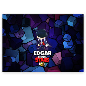 Поздравительная открытка с принтом BRAWL STARS EDGAR в Рязани, 100% бумага | плотность бумаги 280 г/м2, матовая, на обратной стороне линовка и место для марки
 | 8 bit | brawl stars | byron | colette | crow | edgar | gale | leon | max | mr.p | sally leon | shark | virus 8 bit | werewolf leon | акула | байрон | берли | бравл старс | ворон | коллет | макс | оборотень | эдгар