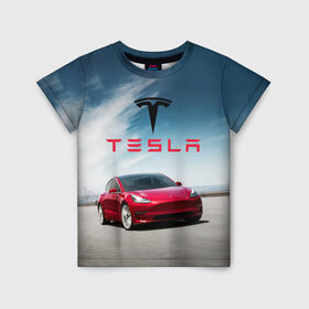 Детская футболка 3D с принтом Tesla Model 3 в Рязани, 100% гипоаллергенный полиэфир | прямой крой, круглый вырез горловины, длина до линии бедер, чуть спущенное плечо, ткань немного тянется | 3 | america | auto | car | electric | elon | model | motors | musk | tesla | usa | vehicle | авто | америка | илон | маск | модель | сша | тесла | электромобиль