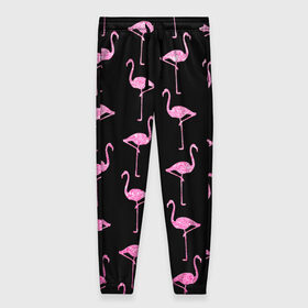 Женские брюки 3D с принтом Фламинго | Чёрная в Рязани, полиэстер 100% | прямой крой, два кармана без застежек по бокам, с мягкой трикотажной резинкой на поясе и по низу штанин. В поясе для дополнительного комфорта — широкие завязки | birds | drawing | fashion | feathers | flamingo | graphics | illustration | pink | stand | style | wings | youth | графика | иллюстрация | картинка | клюв | красивые | крылья | мода | молодежная | перья | птицы | рисунок | розовый | стиль | стоят