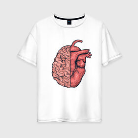 Женская футболка хлопок Oversize с принтом Мозг vs Сердце в Рязани, 100% хлопок | свободный крой, круглый ворот, спущенный рукав, длина до линии бедер
 | art | brain | drawing | heart | арт | мозг | рисунок | сердце