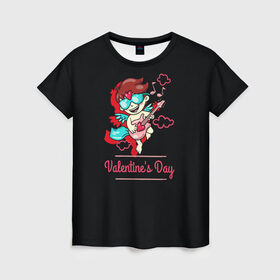 Женская футболка 3D с принтом Valentines Day в Рязани, 100% полиэфир ( синтетическое хлопкоподобное полотно) | прямой крой, круглый вырез горловины, длина до линии бедер | angel | cupid | day | happy | heart | love | rose | valentine | valentines | ангел | валентин | валентина | валентинка | день | купидон | любовь | святого | святой | сердце