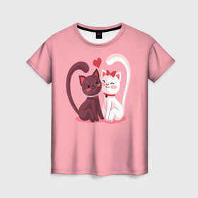 Женская футболка 3D с принтом Happy Valentines Day в Рязани, 100% полиэфир ( синтетическое хлопкоподобное полотно) | прямой крой, круглый вырез горловины, длина до линии бедер | angel | cat | cats | cupid | day | happy | heart | love | rose | valentine | valentines | ангел | валентин | валентина | валентинка | день | кошки | купидон | любовь | святого | святой | сердце
