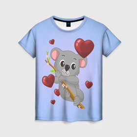 Женская футболка 3D с принтом Коала в Рязани, 100% полиэфир ( синтетическое хлопкоподобное полотно) | прямой крой, круглый вырез горловины, длина до линии бедер | day | heart | koala | love | romantic | valentine | valentines | амур | валентина | влюбленные | влюбленных | всех | день | коала | купидон | любовь | романтика | романтичность | святого | сердечки | сердечко | сердце