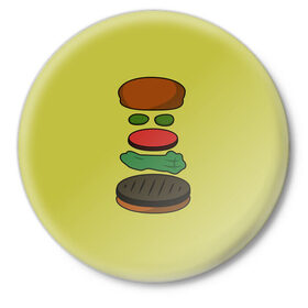 Значок с принтом Бургер в разборе в Рязани,  металл | круглая форма, металлическая застежка в виде булавки | fastfood | food | pattern | бургер | бургер кинг | гамбургер | еда | макдональдс | паттерн | фастфуд