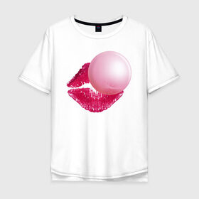 Мужская футболка хлопок Oversize с принтом BubbleGum Lips в Рязани, 100% хлопок | свободный крой, круглый ворот, “спинка” длиннее передней части | bubble | bubblegum | day | gum | heart | kiss | lips | love | romantic | valentine | valentines | амур | валентина | влюбленные | влюбленных | всех | губы | день | жвачка | любовь | поцелуй | романтика | романтичность | святого | сердечк