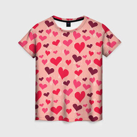 Женская футболка 3D с принтом Розовые Сердечки в Рязани, 100% полиэфир ( синтетическое хлопкоподобное полотно) | прямой крой, круглый вырез горловины, длина до линии бедер | 14 february | 14 февраля | h | heart | love day | valentines day | валентин | день валентина | день влюбленных | день святого | день святого валентина | любовь | праздник | сердечко | сердце | февраль