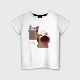 Детская футболка хлопок с принтом Cat Pop - Мем в Рязани, 100% хлопок | круглый вырез горловины, полуприлегающий силуэт, длина до линии бедер | Тематика изображения на принте: art | cat | mem | meme | memes | music | pop | retro | style | арт | буп | кот | котенок | котик | котэ | мем | мемы | музыка | ретро