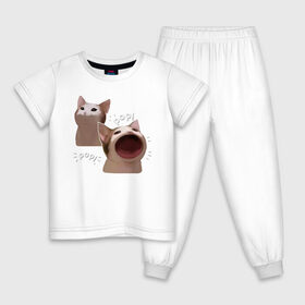 Детская пижама хлопок с принтом Cat Pop - Мем в Рязани, 100% хлопок |  брюки и футболка прямого кроя, без карманов, на брюках мягкая резинка на поясе и по низу штанин
 | art | cat | mem | meme | memes | music | pop | retro | style | арт | буп | кот | котенок | котик | котэ | мем | мемы | музыка | ретро