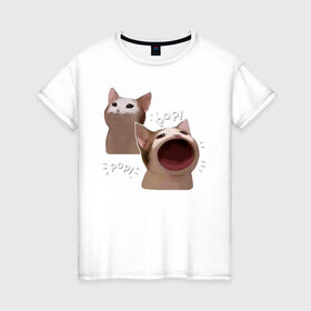Женская футболка хлопок с принтом Cat Pop - Мем в Рязани, 100% хлопок | прямой крой, круглый вырез горловины, длина до линии бедер, слегка спущенное плечо | art | cat | mem | meme | memes | music | pop | retro | style | арт | буп | кот | котенок | котик | котэ | мем | мемы | музыка | ретро