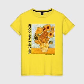 Женская футболка хлопок с принтом Подсолнухи (Винсент Ван Гог) в Рязани, 100% хлопок | прямой крой, круглый вырез горловины, длина до линии бедер, слегка спущенное плечо | ван гог | винсент ван гог | желтый | живопись | изобразительное искусство | импрессионизм | искусство | подсолнухи | постимпрессионизм | цветы