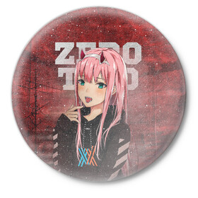 Значок с принтом Zero Two в Рязани,  металл | круглая форма, металлическая застежка в виде булавки | darling | darling in the franxx | zero two | вайфу | зеро ту | код 002 | любимый во франксе | франкс