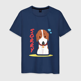 Мужская футболка хлопок с принтом Собачка Sorry в Рязани, 100% хлопок | прямой крой, круглый вырез горловины, длина до линии бедер, слегка спущенное плечо. | sorry | друг человека | пес | собачка | щенок