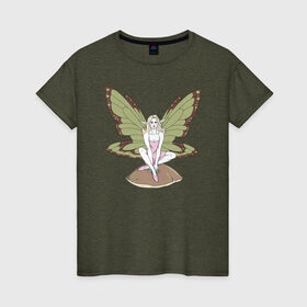 Женская футболка хлопок с принтом Fairy Фея в Рязани, 100% хлопок | прямой крой, круглый вырез горловины, длина до линии бедер, слегка спущенное плечо | волшебство | крылья | магия | сказочные существа | феи