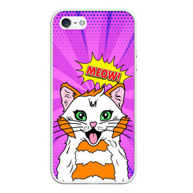 Чехол для iPhone 5/5S матовый с принтом Meow Pop Art Cat в Рязани, Силикон | Область печати: задняя сторона чехла, без боковых панелей | comics | kitty | meow | pop art | pop cat | retro | арт | белый кот | взгляд | глаза | голова кота | животные | киска | комикс | кот | кошак | кошечка | мем | мультяшный | мур мур | мяу | поп арт | прикол | пушистик | ретро