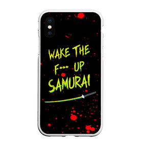 Чехол для iPhone XS Max матовый с принтом WAKE THE F*** UP SAMURAI в Рязани, Силикон | Область печати: задняя сторона чехла, без боковых панелей | Тематика изображения на принте: cyberpunk 2077 | hacker | maelstrom | militech | quadra | samurai | sci fi | technology | trauma team | v | будущее | игра | иероглифы | киану ривз | кибер | киберпанк | киборг | киборги | корпорация | лого | милитек | панк | роботы | самурай | т