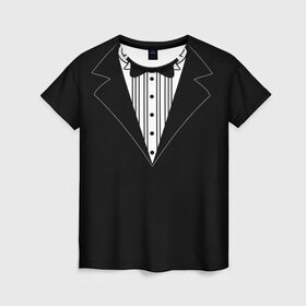 Женская футболка 3D с принтом Смокинг 2 в Рязани, 100% полиэфир ( синтетическое хлопкоподобное полотно) | прямой крой, круглый вырез горловины, длина до линии бедер | мужчинам | популярное | свадебные смокинги и платья | свадьба | смокинг