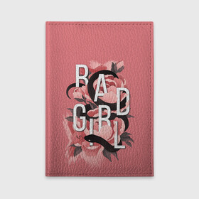 Обложка для автодокументов с принтом Bad Girl в Рязани, натуральная кожа |  размер 19,9*13 см; внутри 4 больших “конверта” для документов и один маленький отдел — туда идеально встанут права | Тематика изображения на принте: 8 march | 8 марта | cool girl | feminism | flower | girl | woman | в подарок | весна | девочкам | девочке | женские | женщинам | женщине | март | праздник | фем | феменизм | цветочки | цветы