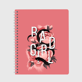 Тетрадь с принтом Bad Girl в Рязани, 100% бумага | 48 листов, плотность листов — 60 г/м2, плотность картонной обложки — 250 г/м2. Листы скреплены сбоку удобной пружинной спиралью. Уголки страниц и обложки скругленные. Цвет линий — светло-серый
 | Тематика изображения на принте: 8 march | 8 марта | cool girl | feminism | flower | girl | woman | в подарок | весна | девочкам | девочке | женские | женщинам | женщине | март | праздник | фем | феменизм | цветочки | цветы