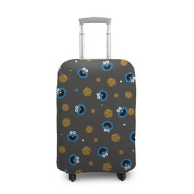 Чехол для чемодана 3D с принтом Cookie Monster в Рязани, 86% полиэфир, 14% спандекс | двустороннее нанесение принта, прорези для ручек и колес | коржик | монстр | мультик | мультфильм | персонаж | печенье | текстура | улица сезам