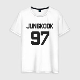 Мужская футболка хлопок с принтом BTS - Jungkook 97 в Рязани, 100% хлопок | прямой крой, круглый вырез горловины, длина до линии бедер, слегка спущенное плечо. | Тематика изображения на принте: boysband | bts | jungkook | jungkook 97 | k pop | korea | korean | music | бтс | джонгук | к поп | кей поп | корейская | корейский | корея | кпоп | музыка | чонгук