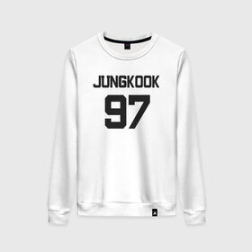 Женский свитшот хлопок с принтом BTS - Jungkook 97 в Рязани, 100% хлопок | прямой крой, круглый вырез, на манжетах и по низу широкая трикотажная резинка  | Тематика изображения на принте: boysband | bts | jungkook | jungkook 97 | k pop | korea | korean | music | бтс | джонгук | к поп | кей поп | корейская | корейский | корея | кпоп | музыка | чонгук