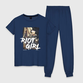 Женская пижама хлопок с принтом Riot girl в Рязани, 100% хлопок | брюки и футболка прямого кроя, без карманов, на брюках мягкая резинка на поясе и по низу штанин | 8 march | 8 марта | fem | feminism | flower | rebel girl | riot | woman | в подарок | девочкам | девочке | женские | женщинам | женщине | март | праздник | самая лучшая | фем | феминизм | цветочки | цветы