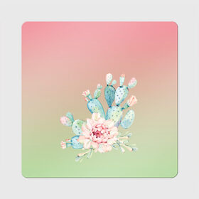Магнит виниловый Квадрат с принтом суккулент градиент в Рязани, полимерный материал с магнитным слоем | размер 9*9 см, закругленные углы | акварель | акварельный | весна | кактус | мило | природа | растение | рисунок | суккулент | сукулент | цветение | цветок | цветущий | цветы