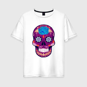 Женская футболка хлопок Oversize с принтом Skull Art в Рязани, 100% хлопок | свободный крой, круглый ворот, спущенный рукав, длина до линии бедер
 | art | body | bones | dead | drawing | face | graffiti | head | roses | skeleton | skul | skull | ад | арт | голова | граффити | зло | кости | лицо | металл | нарисованный | розы | рок | скелет | скул | скулл | три черепа | тьма