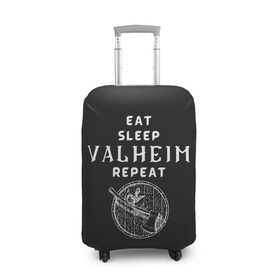 Чехол для чемодана 3D с принтом Eat Sleep Valheim Repeat в Рязани, 86% полиэфир, 14% спандекс | двустороннее нанесение принта, прорези для ручек и колес | elder | loki | odin | the | thor | valheim | биврёст | валхейм | вальхейм | викинги | всеотец | дракар | древний | древо | ётун | йотун | локи | мира | один | тор | фенир | хель | черный лес | эйктюр