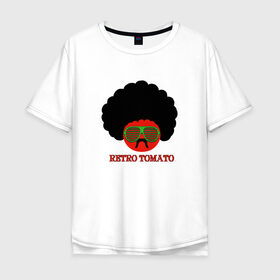 Мужская футболка хлопок Oversize с принтом Ретро томат в Рязани, 100% хлопок | свободный крой, круглый ворот, “спинка” длиннее передней части | 80 е | afro | retro | tomato | афро | восьмидесятые | мучачос | помидор | ретро | томат