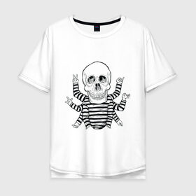 Мужская футболка хлопок Oversize с принтом CoolSkull в Рязани, 100% хлопок | свободный крой, круглый ворот, “спинка” длиннее передней части | Тематика изображения на принте: like | peace | rock | skull | кости | лайк | матроска | мир | рок | руки | скелет | череп