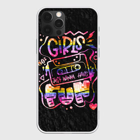 Чехол для iPhone 12 Pro Max с принтом Girls just wanna have fun в Рязани, Силикон |  | 80 е | 80s | disco | fun | girl | joy | listen | love | music | party girl | pop | rap | retro | веселье | девушка | диско | кассета | клуб | любовь | молния | молодость | музыка | пленка | поп | прикол | радость | ретро | рэп | сердце | слушат