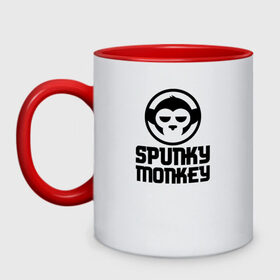 Кружка двухцветная с принтом SPUNKY MONKEY в Рязани, керамика | объем — 330 мл, диаметр — 80 мм. Цветная ручка и кайма сверху, в некоторых цветах — вся внутренняя часть | Тематика изображения на принте: cyberpunk 2077 | hacker | maelstrom | militech | quadra | samurai | sci fi | technology | trauma team | v | будущее | игра | иероглифы | киану ривз | кибер | киберпанк | киборг | киборги | корпорация | лого | милитек | панк | роботы | самурай | т