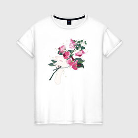 Женская футболка хлопок с принтом Flowers в Рязани, 100% хлопок | прямой крой, круглый вырез горловины, длина до линии бедер, слегка спущенное плечо | flo | flowers | растения | флористика | цветение | цветы