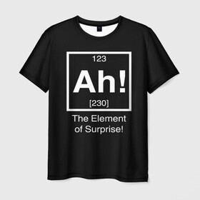 Мужская футболка 3D с принтом The Element of Surprise в Рязани, 100% полиэфир | прямой крой, круглый вырез горловины, длина до линии бедер | 123 | 230 | атом | менделеев | подарок | популярные футболки | приз | прикольные | сюрприз | химик | химия | чёрная | элемент | элементы