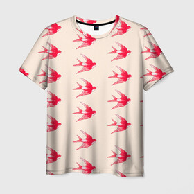 Мужская футболка 3D с принтом Синицы в Рязани, 100% полиэфир | прямой крой, круглый вырез горловины, длина до линии бедер | быстрая | девочкам | девушкам | красная птица | птица | птицы | розовая | синица | синицы | стриж | стрижы