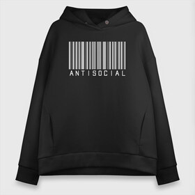 Женское худи Oversize хлопок с принтом ANTISOCIAL в Рязани, френч-терри — 70% хлопок, 30% полиэстер. Мягкий теплый начес внутри —100% хлопок | боковые карманы, эластичные манжеты и нижняя кромка, капюшон на магнитной кнопке | anti | antisocial | barcode | club | code | girl | girls | human | man | qr | social | woman | антисоциал | антисоциальный | клуб | код | люди | человек | штрих