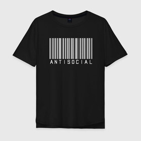 Мужская футболка хлопок Oversize с принтом ANTISOCIAL в Рязани, 100% хлопок | свободный крой, круглый ворот, “спинка” длиннее передней части | Тематика изображения на принте: anti | antisocial | barcode | club | code | girl | girls | human | man | qr | social | woman | антисоциал | антисоциальный | клуб | код | люди | человек | штрих