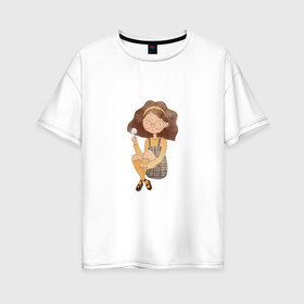 Женская футболка хлопок Oversize с принтом Девушка с одуванчиком в Рязани, 100% хлопок | свободный крой, круглый ворот, спущенный рукав, длина до линии бедер
 | девочка | девочка с одуванчиком | девушка | милая девочка