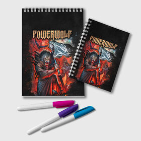 Блокнот с принтом Powerwolf в Рязани, 100% бумага | 48 листов, плотность листов — 60 г/м2, плотность картонной обложки — 250 г/м2. Листы скреплены удобной пружинной спиралью. Цвет линий — светло-серый
 | Тематика изображения на принте: heavy metal | metal | powerwolf | группы | метал | музыка | пауэр метал | рок | хеви метал