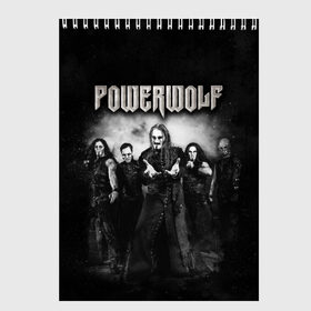 Скетчбук с принтом Powerwolf в Рязани, 100% бумага
 | 48 листов, плотность листов — 100 г/м2, плотность картонной обложки — 250 г/м2. Листы скреплены сверху удобной пружинной спиралью | Тематика изображения на принте: heavy metal | metal | powerwolf | группы | метал | музыка | пауэр метал | рок | хеви метал