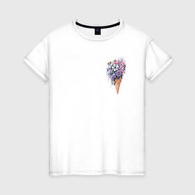 Женская футболка хлопок с принтом Цветочное мороженое в Рязани, 100% хлопок | прямой крой, круглый вырез горловины, длина до линии бедер, слегка спущенное плечо | flo | flowers | растения | флористика | цветение | цветы